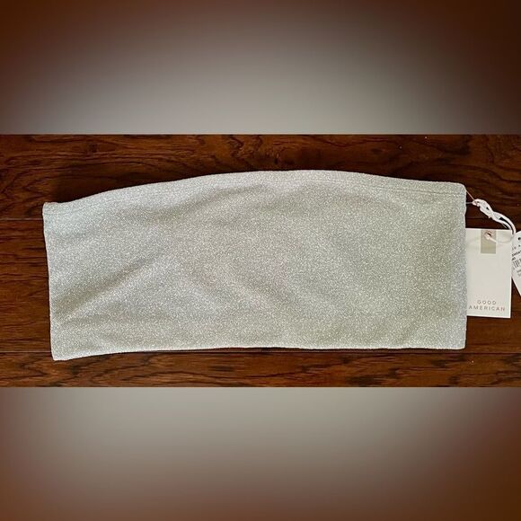 Good American Silver Sparkle Better Bandeau Top Size 5=2X MSRP $55 NWT - Picture 1 of 5